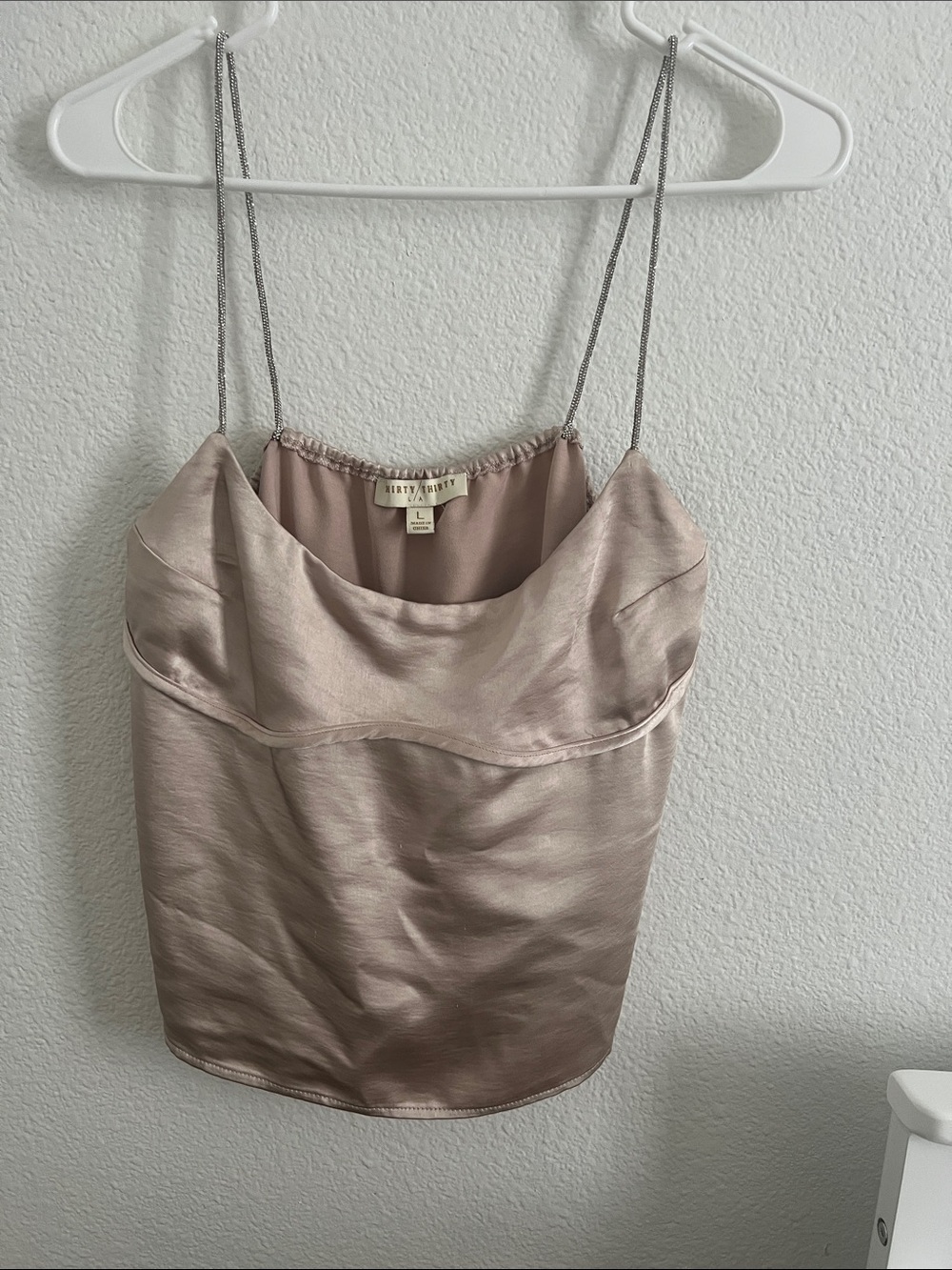 Satin Cowl Neck Spaghetti Strap Top - Blush